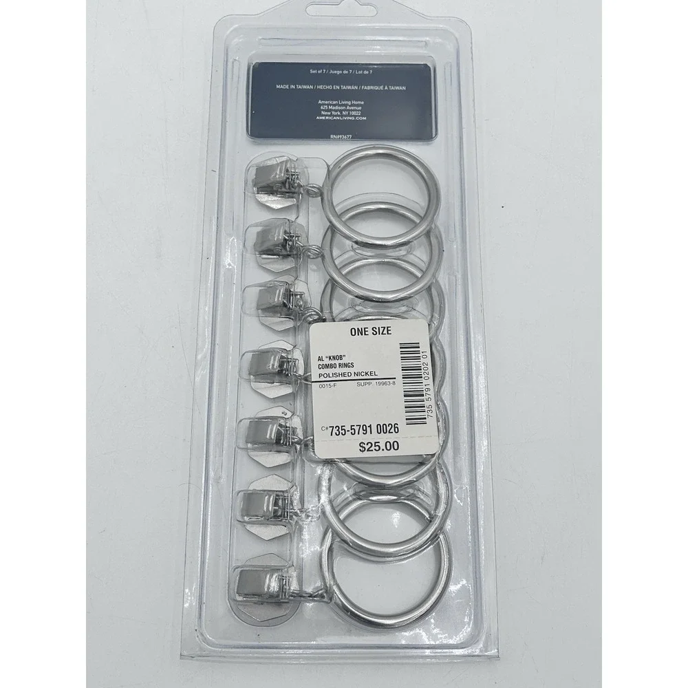 3 Sets American Living‎ Curtain Rings Polished Nickel Knob Design – 21 Total NIP